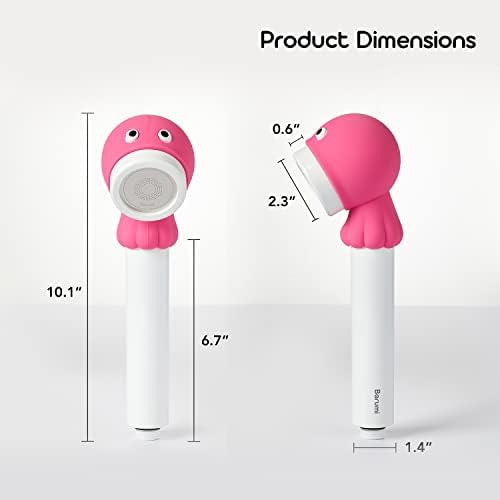 Barumi Livo Handheld Filtered Showerhead for Kids - Octopus Pink | Micro Laser-Cut for Soft Water Spray, Multi-Level Filtration Removes Chlorine and Impurities for Skin and Hair - Image 6