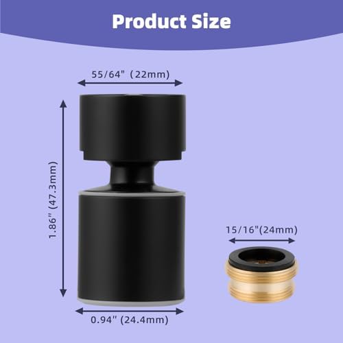 Hibbent NSF/ANSI/CAN 61 Certified Faucet Aerator, 360 Degree Swivel Kitchen Sink Aerator, CUPC Certification Dual-function Sprayer Faucet Replacement Part 55/64 Inch Female Thread - Matte Black - Image 6