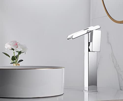 Chrome Bathroom Faucet LED 3 Color Changing Light Waterfall Vessel Sink Faucets Single Handle One Hole Bowl Sink Faucet Vanity Lavatory Deck Mount Bath Mixer Tap Tall Body Modern with Supply Lines - Image 6