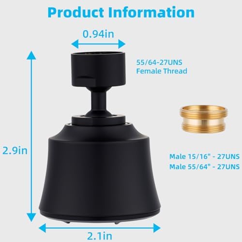 Faucet Aerator 4 Modes, 360° Swivel Faucet Sprayer Head Attachment, Black - Image 6