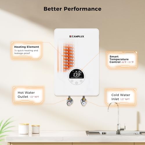 CAMPLUX Tankless Water Heater Electric 120V, 4500W Point of Use Instant Hot Water Heater, Save Space for Sink Wall Mounted LED Digital Display CSA Certified - Image 7