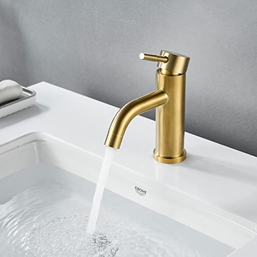 Modern Single Handle Bathroom Faucet Single Hole Brushed Gold Bathroom Sink Faucet Stainless Steel Commercial Basin Faucet (Brushed Gold No Drain) - Image 6