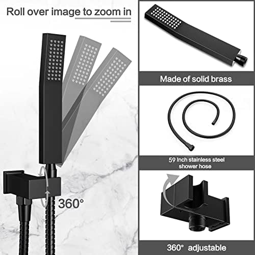 Black Rain Shower System Faucet Set with Handheld, 10 inch - Image 6