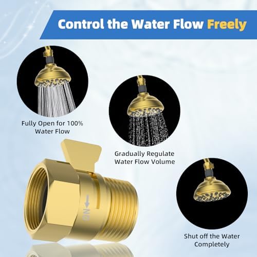 Hibbent All Metal 1 Pack Shower Head Flow Control Valve, G1/2 Brass Shut-off Valve with Metal Handle Lever, Shut OFF Water Flow Control Regulator for Handheld Shower, or Bidet Sprayer, Brushed Gold - Image 6