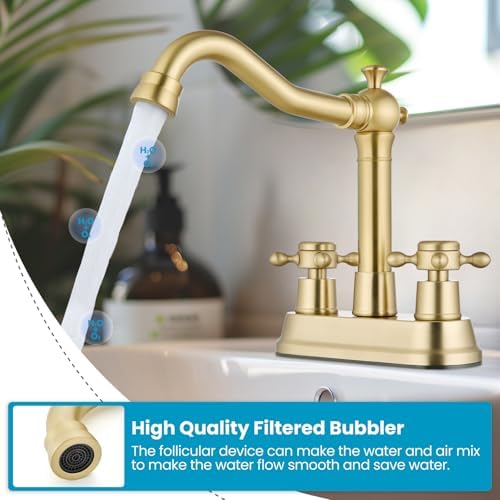gotonovo 4 Inch Centerset Bathroom Faucet 2 Hole Vintage, Brushed Gold - Image 7