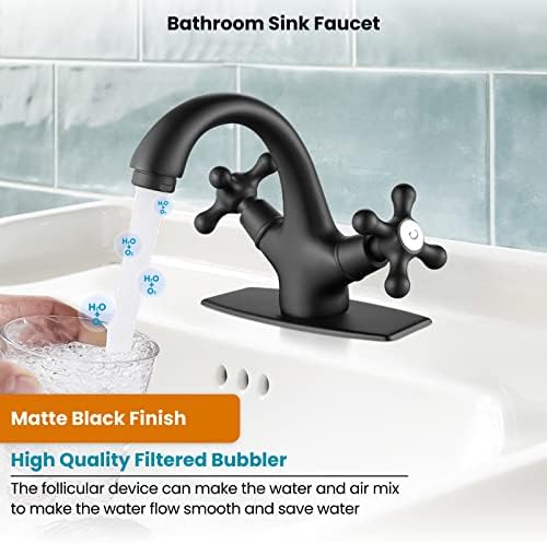 gotonovo Bathroom Sink Faucet 1 Hole Double Cross Handle, Matte Black - Image 7