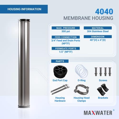 Max Water - Heavy Duty, Stainless Steel - Reverse Osmosis 4040 Membrane Housing - 4" x 40" good for industrial use - Pack of 4 - Image 6