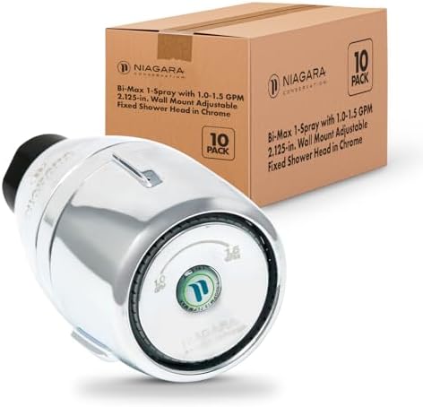 Niagara Conservation N2610CH Bi-Max 1-Spray with 1.0-1.5 GPM 2.125-in. Wall Mount Adjustable Fixed Shower Head in Chrome, 10-Pack | Bathroom Shower Head Sprayer with Pressure Compensation by NiagaraConservation
