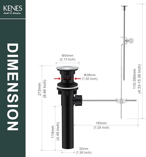 KENES Chrome Bathroom Sink Drain Stopper Assembly with Lift Rod - Image 6