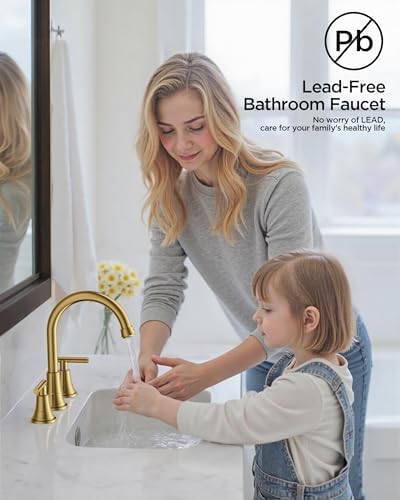 FORIOUS Gold Bathroom facuet 3 Hole, 8 Inch Wide Gold Vanity Faucet 3 Holes - Image 6