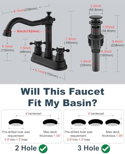 Aolemi 4 Inch Centerset Bathroom Sink Faucet 2 H&C Handle Matte Black - Image 6