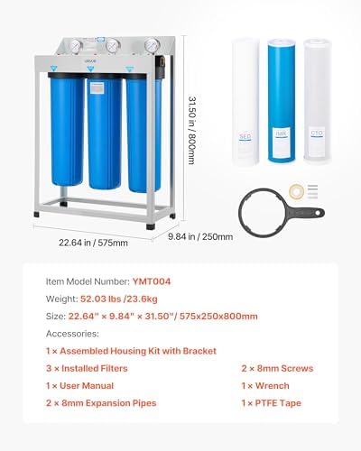 VEVOR Whole House Water Filter System, 3-Stage | Sediment, IMR, CTO | 4.5" x 20" Home Water Purifier Filter Reduce Iron, Manganese, Chlorine, Bad Taste, Odor, Rust - Image 7
