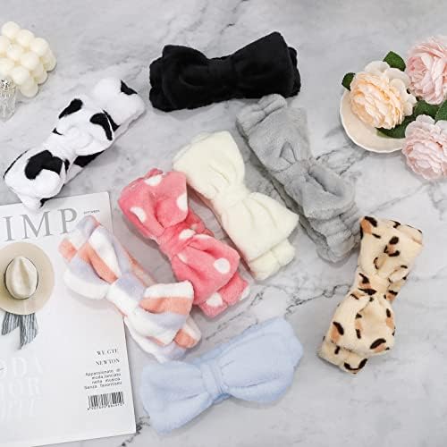 Ondder 8 Pack Spa Headbands for Face Washing - Fluffy Shower Cosmetic Face Wash Head Bands for Women & Girls - Leopard & Polka Dot Solid Color - Image 7