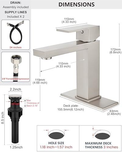 Midanya Bathroom Faucets 1 Hole Single Handle,Brushed Nickel - Image 6