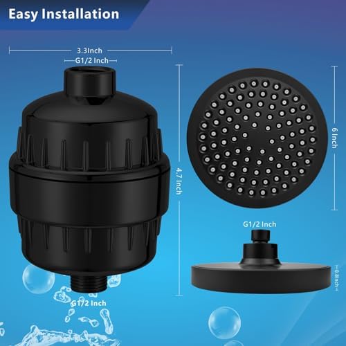 High Pressure Filtered Shower Head Set, 6’’ Rain Shower Filter for Hard Water, Universal Round Showerhead 20 Stage Filtration Removes Impurities for Rejuvenated Skin by Eolax, Matte Black - Image 6