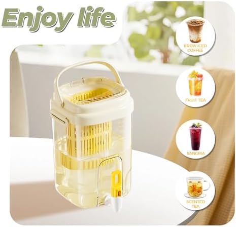 Fridge Water Pitcher with Spout & Fruit Infuser – 2L BPA-Free Cold Drink Dispenser with Handle for Juice, Tea, Lemon Water – Portable Jug for Camping, Picnic, Party (Yellow) - Image 7