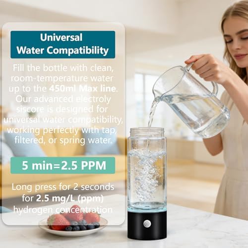 Hydrogen Water Cup Generator Up to 2400+ PPB SPE/PEM Hydrogen Water Filter BPA-Free for Water Bottles Home Office Fitness Travel Drinking USB-C Rechargeable Hydrogen Rich Water Maker - Image 7