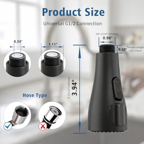 Kitchen Sink Faucet Sprayer Head Replacement, LED Temperature Sensitive Display Pull Down Pull Out Faucet Nozzle (Matte Black) - Image 7
