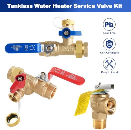 Himaweek Tankless Water Heater Service Valve Kit with Pressure Relief Valve 3/4-Inch IPS Isolator Clean Brass - Image 6