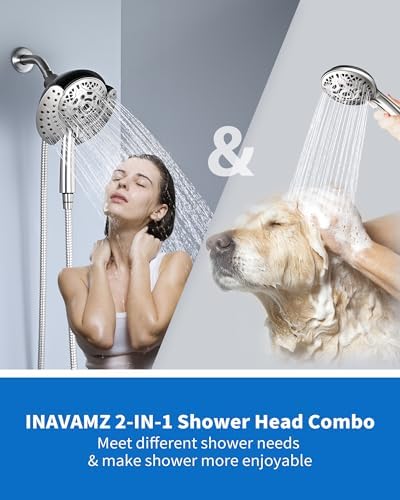 INAVAMZ 2 in 1 Shower Head with Handheld Combo High Pressure Nickel 1.8 GPM - Image 7
