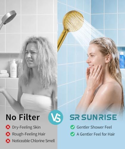 SR SUN RISE Filtered Shower Head with Handheld High Pressure 9 Spray Mode Showerhead Detachable Shower Head Water Softener Filters Beads for Hard Water Remove Chlorine 4 Filters Gold - Image 6