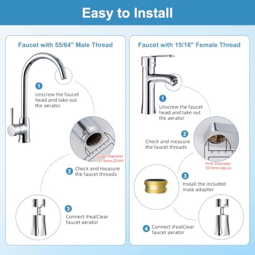 Faucet Aerator 4 Modes, 360° Swivel Faucet Sprayer Head Attachment, Chrome - Image 6