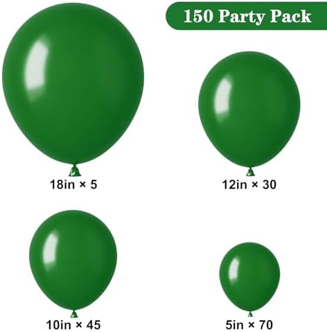 APLANET 150pcs Dark Green Balloons Different Sizes 18 12 10 5 Inches Emerald Green Latex Balloon for Birthday Party Baby Shower Safari Jungle Masquerade, Arch Kit Decoration - Image 7