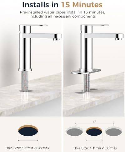 FORIOUS Bathroom Faucet 1 Hole, Single Handle Vanity Faucet Polished Chrome - Image 6