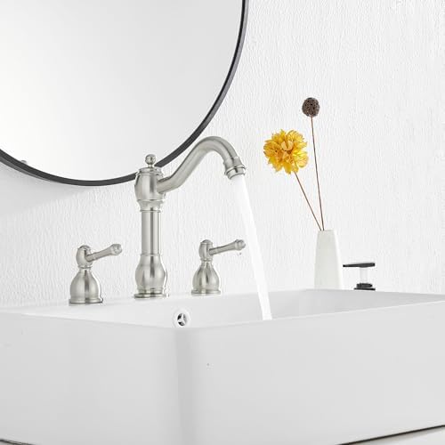 2 Handles 3 Holes Faucet Widespread Bathroom Sink Faucet Basin Tap Mixer Supply Hose Included Matching Pop Up Drain Brushed Nickel - Image 7