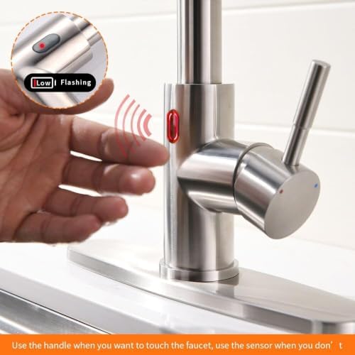 Touchless Kitchen Faucet with Pull Down Sprayer for Kitchen Sink, Single Handle Motion Sensor Faucet with LED Light and Dual-Function Spray, Hands-Free Brushed Nickel Stainless Steel - Image 6