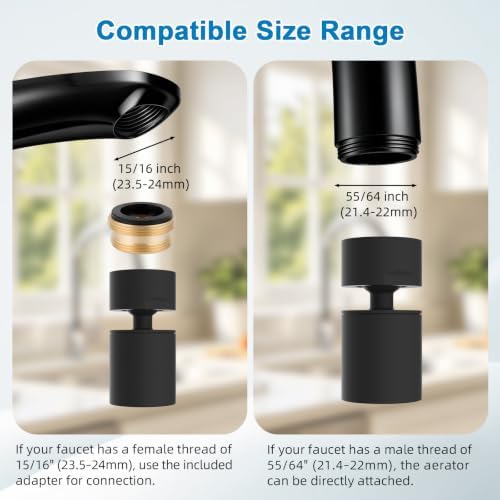 Hibbent NSF/ANSI/CAN 372 Certified 4 Modes Faucet Aerator, Matte Black - Image 6