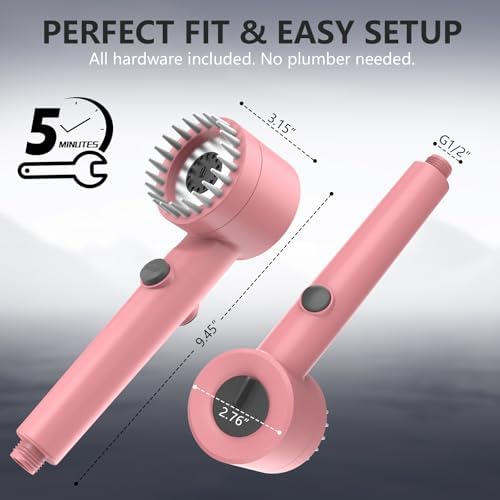 Filtered Shower Head with Handheld, High Pressure Water Flow and Multiple Spray Modes Shower Head with Filter, Power Wash for Hard Water, Showerhead with ON/OFF Switch for Pets Bath (Pink) - Image 6