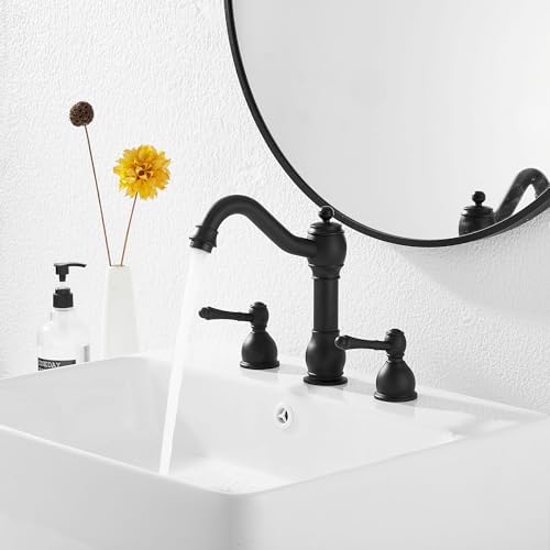 2 Handles 3 Holes Faucet Widespread Bathroom Sink Faucet Basin Tap Mixer Supply Hose Included Matching Pop Up Drain Matte Black - Image 7