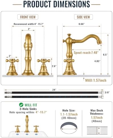 gotonovo Bathroom Faucet 3 Hole Vintage, Antique Brass, H C Label - Image 6