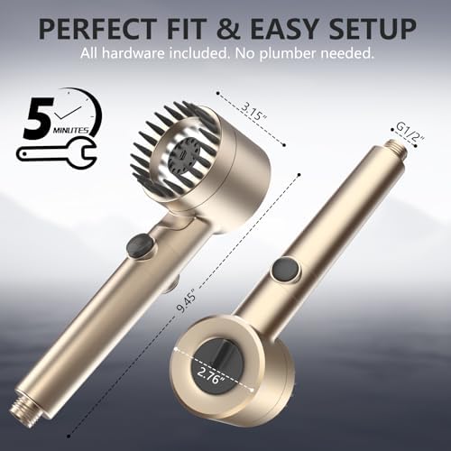Filtered Shower Head with Handheld, High Pressure Water Flow and Multiple Spray Modes Shower Head with Filter, Power Wash for Hard Water, Showerhead with ON/OFF Switch for Pets Bath (Golden) - Image 6