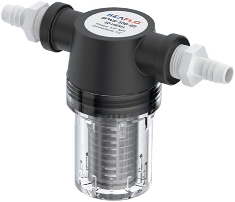 SEAFLO Fresh Water Strainer 02 Series, 1/2" NPT Pump Strainer w/ 50 Mesh 316 Stainless Steel Filter, Clear PC Bowl, Nylon Housing, Inline Water Pump Filter for Marine, RV, Pressure Washer SFWS-500-02 by SEAFLO