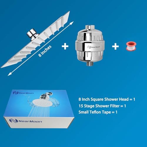 NearMoon Square Shower Head and 15 Stage Shower Filter Combo, High Pressure Filtered Head for Hard Water, Improves the Condition of Your Skin, Hair (Chrome Finish) - Image 6