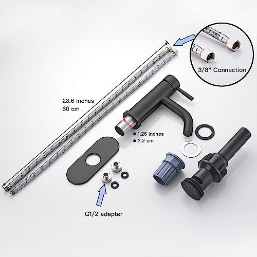 Single Hole Bathroom Sink Faucet Matte Black, Modern Single Handle Bathroom Faucet Commercial Stainless Steel Basin Faucet with Drain - Image 6