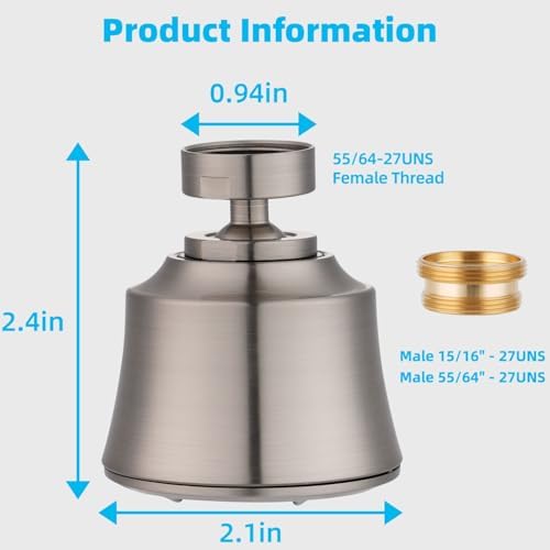 Kitchen Sink Faucet Head 4-Mode, 360° Swivel Faucet Aerator, Brushed Nickel - Image 6