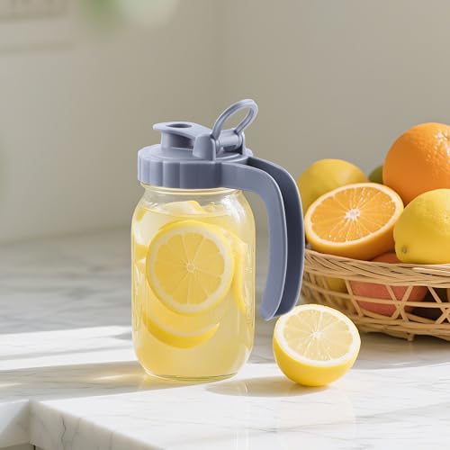 Mason Jar Pitcher 32 OZ With Pour Spout Lids Wide Mouth Breast Milk Pitcher 1 Quart Glass Milk Jug With Flip Cap Airtight & Leakproof Water Carafe For Fridge, Coffee, Iced Tea, Lemonade, Juice - Image 7