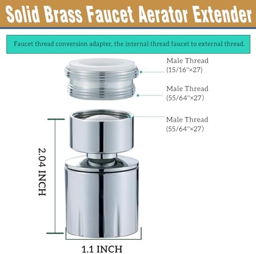 Swivel faucet aerator(Heavy ), Dual-function 2-Flow Sprayer Faucet Head, 360° large Angle Swivel kitchen sink aerator,kitchen 55/64 inch female thread faucet extender, Sink Aerator Chrome - Image 6