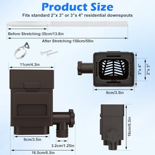 WADEO Rain Barrel Diverter Kit Fits 2''x3'' or 3''x4'' Downspouts Brown - Image 6