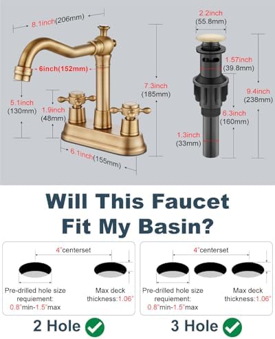 Aolemi 4 Inch Centerset Bathroom Sink Faucet 2 Handle Antique Brass - Image 6