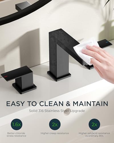 FORIOUS Matte Black Bathroom Sink Faucet 3 Hole 8 Inch Widespread 2 Handle - Image 6