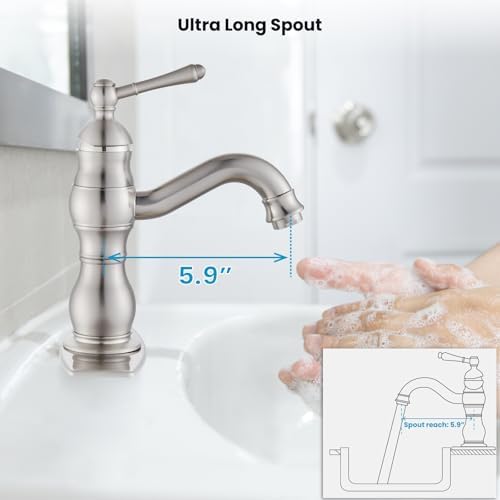 gotonovo Bathroom Faucet 1 Hole Vintage,Brushed Nickel,5.9” Spout Reach - Image 7