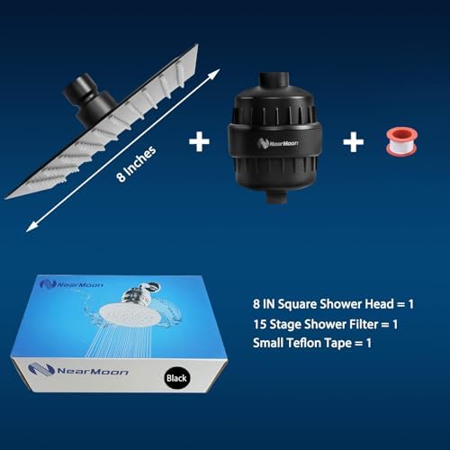 NearMoon Square Shower Head and 15 Stage Shower Filter Combo, High Pressure Filtered Head for Hard Water, Improves the Condition of Your Skin, Hair (Matte Black) - Image 6