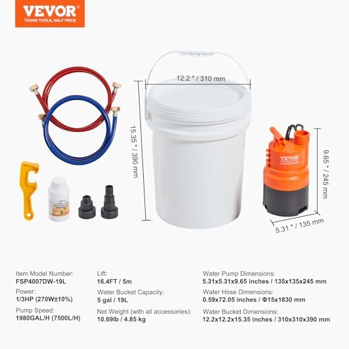 VEVOR Tankless Water Heater Flushing Kit, Water Heater Flush Kit With Efficient Pump, 5 Gallon Pail, 2 Hoses, Wrench, and Adapter, Anti-corrosion - Image 7