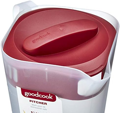 GoodCook 1 Gallon Pitcher with Embossed Measurements, Integrated Pour Spout & 4 Way Lid, Made Without BPA, Clear/Red - Image 6