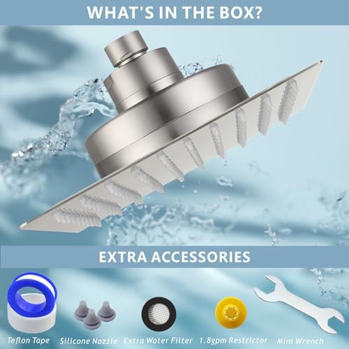 High Pressure Rain Shower Head with Filtered - 10" All Metal Square Showerhead Filter for Remove Chlorine and Harmful Substances, Brushed Nickel - Image 6