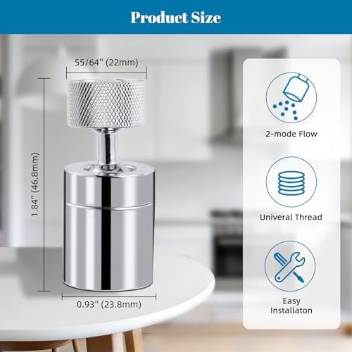 Hibbent NSF/ANSI/CAN 61 Certified Dual-function Faucet Aerator, CUPC Certification Big Angle Rotate Kitchen Sink Aerator 360 Degree Swivel Sink Sprayer Attachment-55/64 Inch Female Thread-Chrome - Image 6